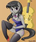  anthro anthrofied black_hair bow_tie breasts cleavage cloth clothed clothing cutie_mark equine female friendship_is_magic hair horse legwear long_hair looking_at_viewer mammal my_little_pony octavia_(mlp) pony purple_eyes shepherd0821 solo stockings swimsuit 