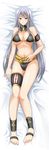  1girl absurdres areola_slip barefoot bikini black_bikini blush breasts dakimakura highres long_hair long_image looking_at_viewer lying munashi_mujou navel on_back open_mouth red_eyes selvaria_bles senjou_no_valkyria senjou_no_valkyria_1 silver_hair solo swimsuit tall_image very_long_hair 