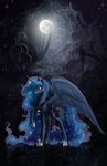  blue_eyes blue_hair blue_theme cloud clouds equine feathered_wings feathers female feral friendship_is_magic hair hooves horn horse mammal moon my_little_pony nastylady pony princess_luna_(mlp) solo spread_wings stars tiara winged_unicorn wings 