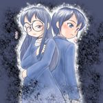  1boy blue_eyes blue_hair bokura_no_hentai child crossdressing dual_persona glasses school_uniform tamura_shuu trap 