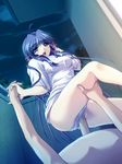  1girl blue_eyes blue_hair blush bottomless cg cosplay_alien game_cg hand_holding long_hair panties penis sex shiori_hoshi uncensored underwear vaginal 