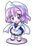  apron bloomers blue_eyes blush breasts chibi faux_figurine hat letty_whiterock medium_breasts open_mouth purple_hair scarf shinjitsu short_hair skirt smile solo touhou underwear white_scarf 