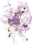  animal_ears cat_ears dress green_eyes long_hair original polka_dot polka_dot_legwear purple_hair socks umino_mizu very_long_hair 