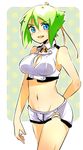  aquarion_(series) aquarion_evol bare_shoulders blue_eyes bunnyhana cleavage_cutout green_hair short_shorts shorts zessica_wong 