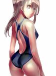  ass bad_id bad_pixiv_id bare_shoulders brown_eyes brown_hair competition_swimsuit dodai_shouji from_behind long_hair looking_back one-piece_swimsuit original solo swimsuit 