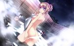 3girls animal_ears ass asskiler cat_ears cat_tail censored chen covering dutch_angle female fox_ears from_behind gap multiple_girls multiple_tails novelty_censor nude nude_cover onsen shared_bathing steam tail touhou towel wallpaper yakumo_ran yakumo_yukari 