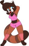 2017 3_toes 4_fingers aerobics ailurid anthro athletic athletic_anthro athletic_female barefoot belly_tuft biped black_eyebrows black_eyelashes black_nose blue_eyes bottomwear bra bra_peek breasts brown_body brown_countershading brown_fur brown_hair brown_inner_ear brown_markings brown_stripes brown_tail brown_tuft cheek_tuft chest_tuft cleavage clothed clothed_anthro clothed_female clothing colored countershade_face countershade_fur countershade_neck countershade_torso countershading digital_drawing_(artwork) digital_media_(artwork) exercise eyebrow_through_hair eyebrows facial_markings facial_tuft feet female female_anthro fingers front_view full-length_portrait fur fur_tuft glistening glistening_eyes gloves_(marking) hair head_markings hi_res janette_cho kabula_(artist) leg_markings leg_warmers legwear looking_up mammal markings midriff navel no_pupils pattern_clothing pattern_leg_warmers pattern_legwear pawpads pink_bottomwear pink_clothing pink_shirt pink_shorts pink_tank_top pink_topwear portrait pose prick_ears red_bra red_clothing red_leg_warmers red_legwear red_panda red_pawpads red_tongue red_underwear ring_(marking) ringtail shirt shorts simple_background socks_(marking) solo standing stretching striped_clothing striped_leg_warmers striped_legwear striped_markings striped_tail stripes tail tail_markings tank_top tear_(marking) toes tongue tongue_out topwear translucent translucent_hair tuft underwear white_background white_body white_countershading white_ears white_tuft