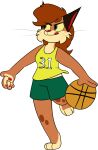2017 3_toes 4_fingers action_pose alpha_channel anthro ball barefoot basketball basketball_(ball) basketball_uniform biped black_ears black_eyebrows black_eyelashes black_markings black_pupils black_whiskers bobcat bottomwear breasts brown_body brown_eyes brown_fur brown_hair brown_spots cammy_carter cheek_tuft chokovit_(artist) clothed clothed_anthro clothed_female clothing colored countershade_fur countershade_hands countershade_neck countershade_torso countershading digital_drawing_(artwork) digital_media_(artwork) eye_through_hair eyebrow_through_hair eyebrows facial_tuft fangs feet felid feline female_anthro fingers front_view fur fur_tuft glistening glistening_eyes glistening_nose green_bottomwear green_clothing green_shorts hair hair_over_eye hi_res jersey knee_markings leg_markings looking_aside lynx mammal markings narrowed_eyes number number_on_jersey number_print on_one_leg one_eye_obstructed p: pawpads pose prick_ears pupils red_inner_ear red_nose red_pawpads red_tongue shorts simple_background sportswear spots spotted_body spotted_fur spotted_knees spotted_legs standing tan_body tan_countershading tan_markings tan_toes teeth text toeless_(marking) toes tongue tongue_out topwear translucent translucent_hair transparent_background tuft uniform whiskers white_text yellow_sclera