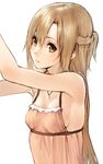  arm_up armpits arms_up asuna_(sao) bare_shoulders brown_eyes brown_hair half_updo jewelry long_hair makimura_shunsuke necklace sketch solo sword_art_online upper_body white_background 