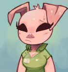 2023 anthro black_eyes bodily_fluids breasts cleavage cleavage_cutout clothed clothing domestic_pig female lilmoonie mammal oinky_(lilmoonie) pink_body pink_skin solo suid suina sus_(pig) sweat sweatdrop