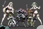 2023 alternate_species alternate_universe archer armor blonde_hair boots bottomwear bow_(weapon) breastplate breasts brown_hair cavewoman cleavage clothed clothing club_(weapon) elf female footwear gloves goblin goblin_slayer goblin_slayer_(character) greaves green_hair group hair handwear hat headgear headwear helmet high_elf_archer_(goblin_slayer) holding_object holding_weapon human humanoid imminent_fight knee_boots knee_highs kukuruyoart larger_female legwear loincloth male mammal melee_weapon open_mouth priest priestess_(goblin_slayer) ranged_weapon role_reversal sabatons shield size_difference smaller_female smaller_male square_crossover staff sword warrior weapon