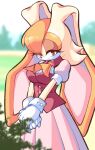 absurd_res anthro breasts clothing dress eye_through_hair female hair hands_together hi_res lagomorph leporid looking_at_viewer mammal nanobutts narrowed_eyes rabbit sega solo sonic_the_hedgehog_(series) translucent translucent_hair vanilla_the_rabbit