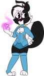 2017 3_toes 4_fingers accessory alpha_channel anthro biped black_body black_eyes black_fur black_highlights black_tail black_tuft blue_clothing blue_costume blue_legwear blue_stockings breasts buckteeth cheek_tuft chest_tuft chokovit_(artist) circle_eyebrows cleavage_cutout clothed clothed_anthro clothed_female clothed_male clothing colored cosplay countershading curled_tail digital_drawing_(artwork) digital_media_(artwork) eyebrow_through_hair eyebrows eyewear facial_tuft feet female female_anthro fingers front_view full-length_portrait fur fur_tuft glasses gloves hair hair_accessory hair_over_eye hair_tie hand_on_hip handwear hi_res highlights_(coloring) leg_markings legwear looking_aside magenta_cheatem mammal markings mephitid one_eye_obstructed pigeon_toed ponytail portrait purple_eyewear purple_glasses purple_hair_tie purple_nose purple_tongue raised_eyebrow round_glasses simple_background skunk skunk_tail socks_(marking) solo standing stockings striped_markings striped_tail stripes tail tail_markings teeth toeless_legwear toeless_stockings toes tongue translucent translucent_hair transparent_background tuft white_body white_clothing white_countershading white_eyebrows white_gloves white_hair white_handwear white_markings white_stripes white_tuft