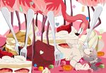  bad_id bad_pixiv_id bird cake candy confetti flamingo food fork grey_hair long_skirt original pink sakisato_kiriko shapes short_hair skirt solo sweater sweets 