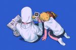  2boys aged_down all_fours ashtray bird_mask black_hair black_pants black_shorts blonde_hair chips_(food) cigarette_butt facing_away food from_above from_behind game_boy hacchi_(napoli_no_otokotachi) handheld_game_console highres holding holding_handheld_game_console indian_style long_sleeves male_focus mask multiple_boys napoli_no_otokotachi newspaper pants playing_games potato_chips shirt short_hair shorts sitting socks sugiru_(napoli_no_otokotachi) sweater turtleneck turtleneck_sweater ujimoto video_game watching white_shirt white_socks white_sweater 