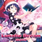  1girl album_cover black_dress black_sleeves blue_eyes blue_hair book circle_name cover doremy_sweet dream_world_(touhou) dress english_text eyelashes feet_out_of_frame fur-trimmed_headwear fur_trim game_cg grid_background hat holding holding_book iosys kito_(sorahate) looking_at_viewer nightcap official_art open_book open_mouth pom_pom_(clothes) red_headwear short_dress short_hair short_sleeves smile solo sparkle tail teeth touhou touhou_cannonball two-tone_dress upper_teeth_only very_short_hair white_dress wide_sleeves 