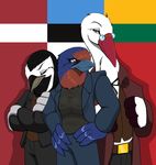  beak bird breasts clothed clothing commander droll3 estonia eyewear feathers female glasses group latvia lithuani lithuania male parody stork swallow_(bird) white_wagtail world_war world_war_2 ww2 