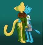  butt crossover feline female grope katia_managan khajiit kissing lesbian mammal nicole_watterson prequel raised_tail robe skirt tail_grab the_amazing_world_of_gumball the_elder_scrolls video_games 