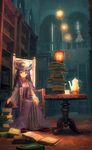  bad_id bad_pixiv_id bat_wings blue_hair book book_stack bookshelf crescent dress hat hat_ribbon holding holding_book kettle lantern library long_hair multiple_girls open_mouth patchouli_knowledge purple_eyes purple_hair red_eyes remilia_scarlet ribbon sitting table too_many too_many_books touhou voile wings yoshitake 
