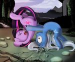  crying cutie_mark duo equine female feral friendship_is_magic hair horn horse mammal multi-colored_hair my_little_pony outside pain pony ponykillerx purple_eyes shaded smash suplex tear tears tree trixie_(mlp) twilight_sparkle_(mlp) unicorn wood 