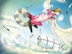  airship dirigible dress female flying hair long_hair sea sky tim_the_fly_fox water wings 