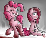  blood blue_eyes chain collar cradeelcin cutie_mark duo equine female feral friendship_is_magic hair horse looking_back mammal my_little_pony one_eye_closed pink_hair pinkamena_(mlp) pinkie_pie_(mlp) pony smile square_crossover wink 