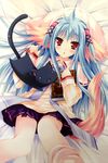 :3 :d animal_ears artist_request blue_hair book cat hat long_hair lying nursery_rhyme open_mouth red_eyes shikishima_krile smile tail 
