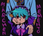  bad_link blue_hair dress hair_ribbon hand_on_another&#039;s_face hand_on_another&#039;s_shoulder looking_at_viewer memento_marchen multicolored_hair patch pink_eyes purple_dress ribbon rusha_(memento_marchen) serious short_hair wakaba 