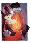 anthro big_bad_wolf burning butt_on_fire canid canine canis clothing disney fairy_tales fire gloves handwear hat headgear headwear hi_res looking_back male mammal overalls pain solo tail tail_on_fire the_three_little_pigs top_hat traditional_media_(artwork) wolf zeke_wolf zlayd-oodles