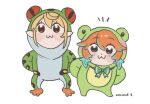  :3 animal_costume animal_hood blonde_hair blue_hair chibi closed_mouth commentary cosplay earrings english_commentary frog_costume froggy_(polygonal_mind) froggy_(polygonal_mind)_(cosplay) frogiwawa full_body hands_on_own_hips highres hololive hololive_english hood jewelry lillie_(uhlillie) looking_at_viewer multicolored_hair multiple_girls nijisanji nijisanji_en notice_lines orange_hair pointy_ears pomu_rainpuff poptepipic red_eyes simple_background standing takanashi_kiara twitter_username virtual_youtuber white_background 