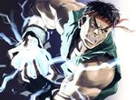  bad_id bad_pixiv_id bared_teeth black_hair brown_eyes dougi energy_ball eyebrows fingerless_gloves gloves hadouken jibon male_focus muscle ryuu_(street_fighter) solo street_fighter street_fighter_iii_(series) thick_eyebrows 