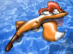  big_breasts black_nose blush breast_grab breast_squish breasts butt canine detailed eyes_closed female floating fox hand_behind_head happy inflatable latex mammal markings nude orange_body pose redflare500 rubber shiny smile socks_(marking) solo vinyl water wet 