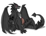  big black_dragon blush crocdragon89 cum cum_on_self dragon erection eyes_closed fangs feral horn male masturbation penis solo spread_legs spreading tattoo uncut wings 