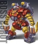  absurdres boss_borot character_name clenched_hands commentary_request glint gradient_background highres jetpack machinery maeda_hiroyuki mazinger_(series) mazinger_z mecha missile missile_pod no_humans original redesign robot science_fiction shadow super_robot 