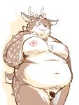 anthro antlers balls belly blush brown_body brown_fur deer flaccid fupa fur genitals horn kazusa male mammal markings moobs nipples nude overweight penis small_penis solo spots spotted_body spotted_fur takagi_kyou tamacolle