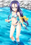  akechi_mitsuhide_(oda_nobuna_no_yabou) bikini blue_hair long_hair masakichi_(crossroad) navel oda_nobuna_no_yabou purple_eyes ribbon solo stream swimsuit wading 