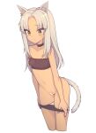  1girl animal_ears bandeau bar_censor black_panties breasts cat_ears cat_girl cat_tail censored commentary_request covered_nipples cropped_legs everyntrge long_hair navel original panties panty_pull pulled_by_self pussy simple_background slit_pupils small_breasts solo tail underwear white_background white_hair yellow_eyes 