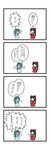  2girls 4koma ascot backpack bag black_hair blue_hair bow chibi comic dora_ita flying_sweatdrops fourth_wall gohei hair_bobbles hair_bow hair_ornament hair_tubes hakurei_reimu hat highres kawashiro_nitori key multiple_girls touhou translated 