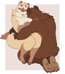 anthro bear blais bracelet breasts brown_body brown_fur bush_dog butt canid canine embrace eyes_closed face_on_breast feet female fur hi_res hug jewelry male male/female mammal punkin_(punkinbuu) punkinbuu tail tail_motion tailwag