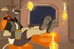 2024 5_fingers 5_toes animated anthro black_nose bottomwear brown_body brown_fur brown_hair candle claws clothed clothing crystal dialogue double_claw electronics feet fingers fluffy foot_fetish foot_focus full_pad fur gesture grey_pawpads grey_soles gulonine hair headphones headphones_around_neck hybrid kangaroo macropod male mammal marsupial marten mustelid musteline open_clothing open_mouth open_shirt open_topwear orange_eyes padded_palms pawpads paws plantigrade ra&#039;zim sable_(marten) shirt shorts tail tan_body tan_fur toe_claws toe_wiggle toes topwear waving waving_hand wicked_whiskers zgf_art zgf_gaming