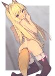  1girl anal anal_object_insertion anal_tail animal_ears ass black_thighhighs blonde_hair blue_eyes blush censored commentary_request condom everyntrge fake_animal_ears fake_tail fox_ears fox_tail hair_intakes kneeling long_hair looking_at_viewer mosaic_censoring nude object_insertion open_mouth original pussy pussy_juice solo sweat tail tearing_up thighhighs used_condom 