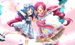  :d blue_eyes blue_hair bow choker dress hair_bow hanasaki_tsubomi heartcatch_precure! holding_hands interlocked_fingers kurumi_erika long_hair mirrrrr multiple_girls open_mouth pink_bow pink_eyes pink_hair precure sandals smile twintails 