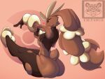 &lt;3 anthro big_butt big_ears black_sclera blush blush_lines breasts brown_body brown_clothing brown_fur brown_gloves brown_handwear brown_legwear brown_thigh_highs brown_topwear butt clothing eyelashes female floppy_ears fur generation_4_pokemon gloves handwear hi_res legwear liltaiga4 looking_at_viewer looking_back looking_back_at_viewer lop_ears lopunny mega_evolution mega_lopunny nintendo pink_background pink_eyes pokemon pokemon_(species) rear_view simple_background sitting small_breasts smile solo tan_body tan_fur thick_thighs thigh_highs topwear torn_clothing torn_legwear torn_thigh_highs under_boob wide_hips