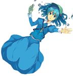  blue_eyes blue_hair falling hat juliet_sleeves kawashiro_nitori key long_skirt long_sleeves lying nayuta_(una) open_mouth outstretched_hand puffy_sleeves skirt skirt_set solo tears touhou two_side_up water water_drop white_background 