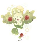  &gt;_&lt; animal_focus cherry closed_eyes floating food food_on_head fruit full_body hands_on_own_face hands_up happy highres ice_cream no_humans object_on_head open_mouth ovoip pokemon pokemon_(creature) reuniclus solo 