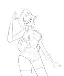 2018 alien alien_humanoid backpack big_breasts black_and_white bottomwear breasts candy clothed clothing dessert disney ear_piercing eyebrows female food garbageman hair hi_res hotpants humanoid humanoid_pointy_ears legwear line_art lollipop looking_down lord_dominator monochrome navel noseless not_furry pants piercing portrait shorts simple_background solo standing stockings suspenders thigh_highs three-quarter_portrait tongue tongue_out wander_over_yonder white_background