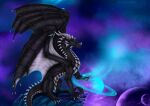 ambiguous_gender black_body cloud dragon fantasy feral glowing hi_res loganth moon planet selianth sitting solo space star ych