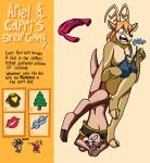 2023 5_fingers absurd_res anthro antlers ariel_(deerkid) barefoot bottomless bottomless_anthro bottomless_female bottomless_male bovid bra breasts brown_body brown_fur capri_(deerkid) caprine clenched_teeth clothed clothing convenient_censorship deer deerkid digital_drawing_(artwork) digital_media_(artwork) discarded_clothing duo english_text eyebrow_through_hair eyebrows featureless_hands feet female fingers floppy_ears fur goat hair head_tuft hi_res hooves horn looking_down male mammal multicolored_body multicolored_fur navel on_one_leg open_mouth orange_hair raised_leg shirt shocked simple_background standing t-shirt t-shirt_only tail tan_body tan_fur teeth text tongue topwear translucent translucent_hair tuft two_tone_body two_tone_fur underwear upside_down wardrobe_malfunction wide_eyed