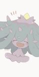  animal_focus blush_stickers closed_eyes colored_skin fangs grey_background happy highres mareanie no_humans notice_lines open_mouth ovoip pokemon pokemon_(creature) purple_skin simple_background solo spikes twitter_username 