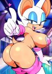 &lt;3 absurd_res anthro bare_butt bat big_breasts blue_eyes breasts eyeshadow fangs female furry_funnychan gesture hi_res japanese_description looking_at_viewer makeup mammal pasties pointing rouge_the_bat sega small_tail smile solo sonic_the_hedgehog_(series) tail teeth